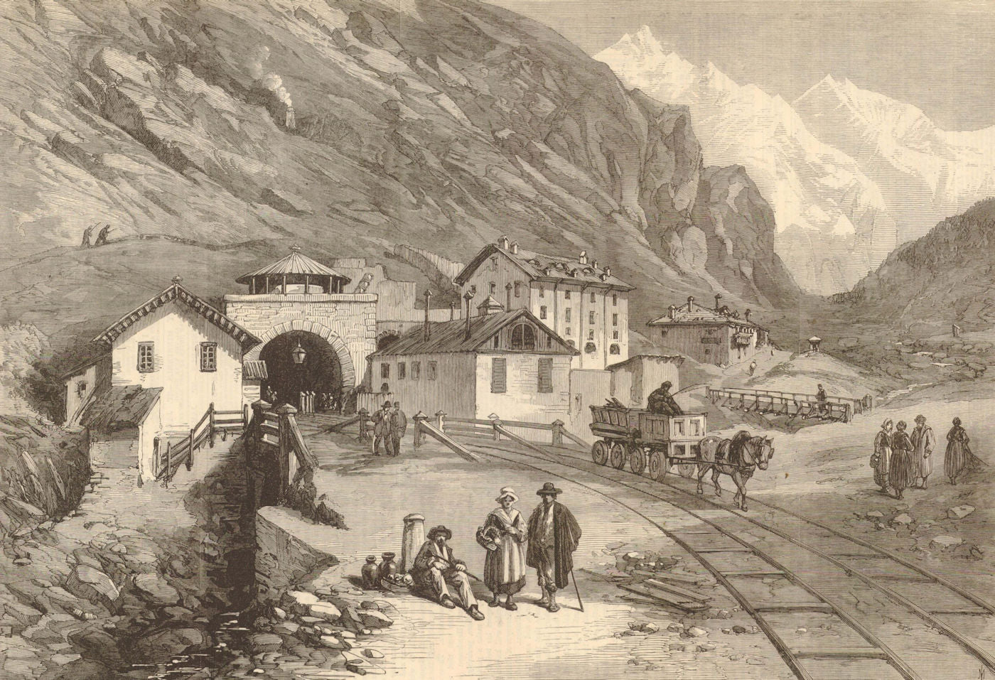 Mont Cenis railway tunnel. South end, at Bardonecchia. Fréjus Rail Tunnel 1869
